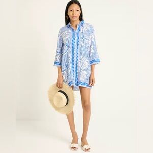 Blue Island Womens Blue & White Printed Beach Coverup 3/4 Sleeves Size Small